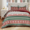 image:imageGreenland Home Fair Isle Reversible Holiday Quilt Set 3Piece FullQueen  SnowRed