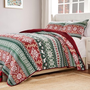 image:imageGreenland Home Fair Isle Reversible Holiday Quilt Set 3Piece FullQueen  SnowRed
