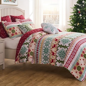 image:imageGreenland Home Fair Isle Reversible Holiday Quilt Set 3Piece FullQueen  SnowSnow