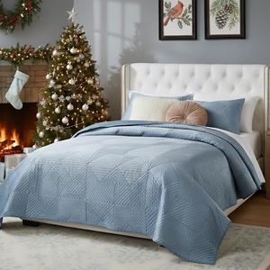 image:imageGreenland Home Fashions Finely Stitched Velvet Quilt Set 2Piece Twin Crush KhakiRiviera Blue
