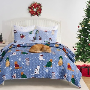 image:imageGreenland Home Fashions Winter Whiskers Dogs amp Cats Reversible Pet Lovers Quilt Set 3Piece FullQueenBlue